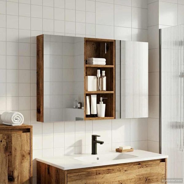 Комплект шкафове за баня с рафт 3 pcs 110 x 10,5 x 60,5 см