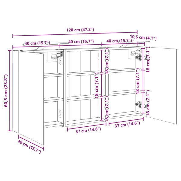 Комплект шкафове за баня с рафт 3 pcs 120 x 10,5 x 60,5 см