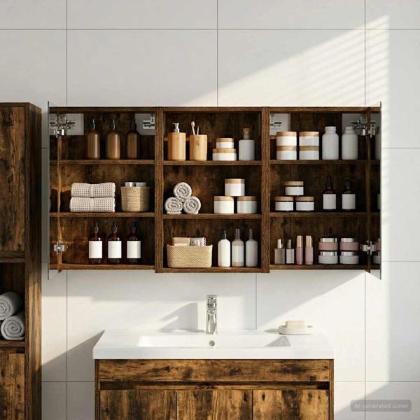 Комплект шкафове за баня с рафт 3 pcs 120 x 10,5 x 60,5 см