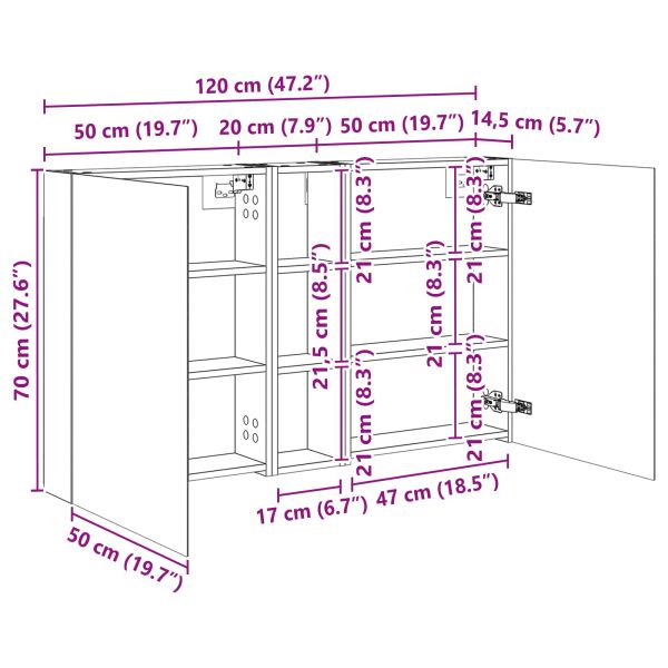 Комплект шкафове за баня с рафт 3 pcs 120 x 14,5 x 70 см