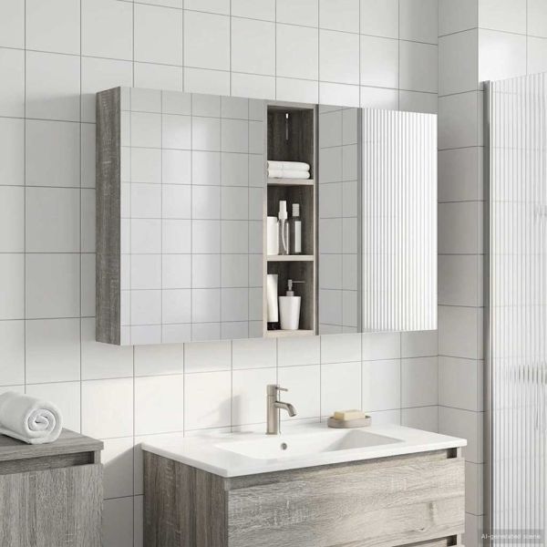 Комплект шкафове за баня с рафт 3 pcs 120 x 14,5 x 70 см