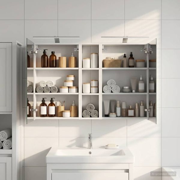 Комплект шкафове за баня с рафт 3 pcs 120 x 14,5 x 70 см