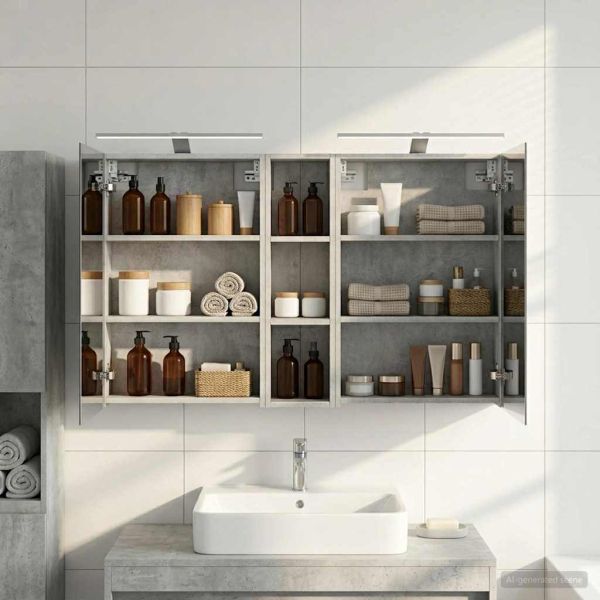 Комплект шкафове за баня с рафт 3 pcs 120 x 14,5 x 70 см