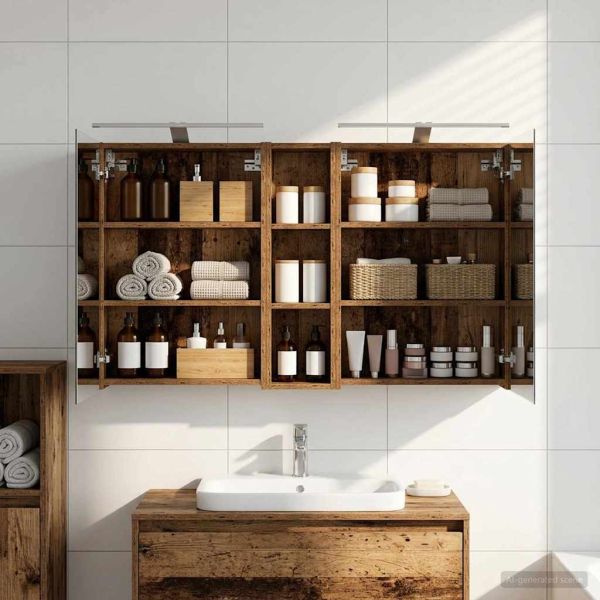 Комплект шкафове за баня с рафт 3 pcs 120 x 14,5 x 70 см