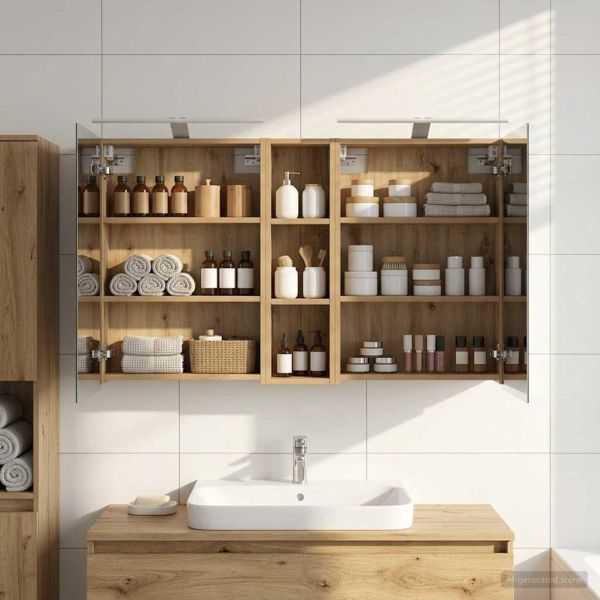 Комплект шкафове за баня с рафт 3 pcs 120 x 14,5 x 70 см