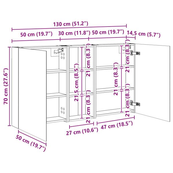 Комплект шкафове за баня с рафт 3 pcs 130 x 14,5 x 70 см
