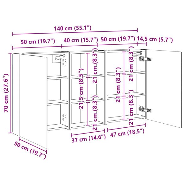 Комплект шкафове за баня с рафт 3 pcs 140 x 14,5 x 70 см