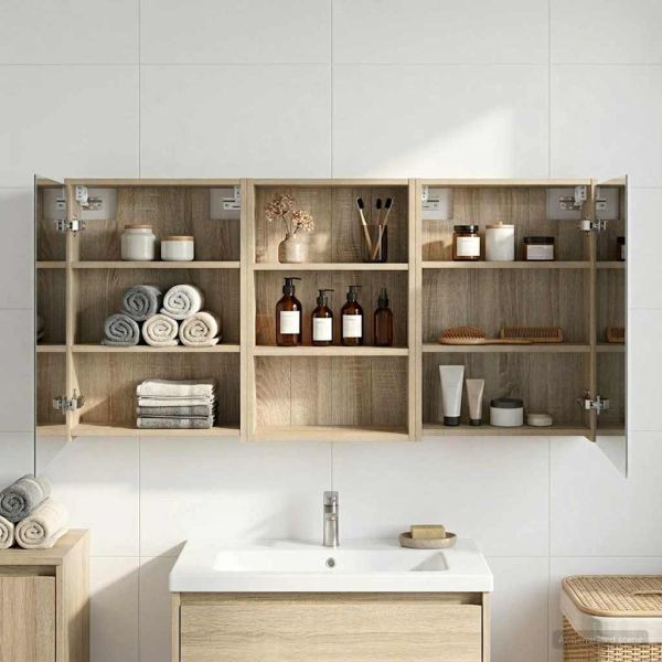 Комплект шкафове за баня с рафт 3 pcs 126 x 16 x 62.5 см