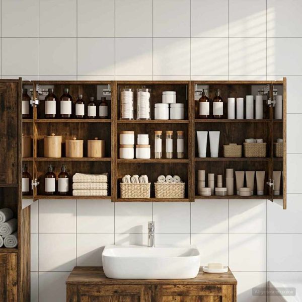 Комплект шкафове за баня с рафт 3 pcs 126 x 16 x 62.5 см