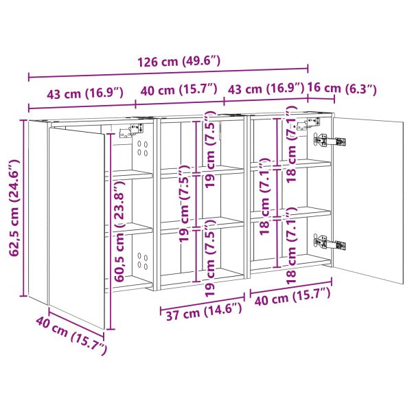 Комплект шкафове за баня с рафт 3 pcs 126 x 16 x 62.5 см
