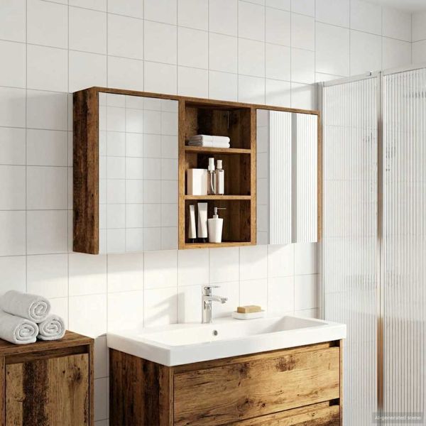 Комплект шкафове за баня с рафт 3 pcs 126 x 16 x 62.5 см