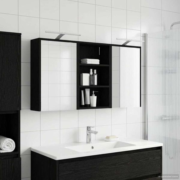 Комплект шкафове за баня с рафт 3 pcs 126 x 16 x 62.5 см