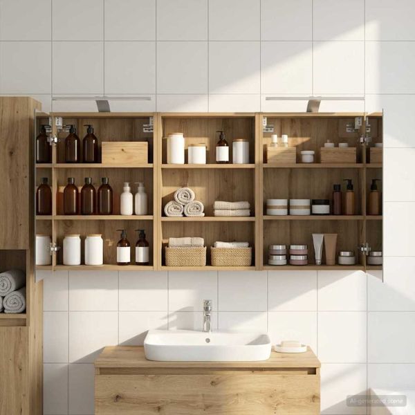 Комплект шкафове за баня с рафт 3 pcs 126 x 16 x 62.5 см