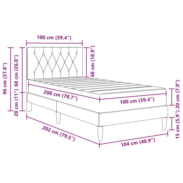 Рамка за легло с матрак Светлосиво 100 x 200 cm Кадифе