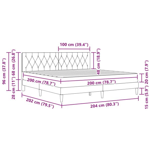 Рамка за легло с матрак с таблото Черен 200 x 200 cm Кадифе