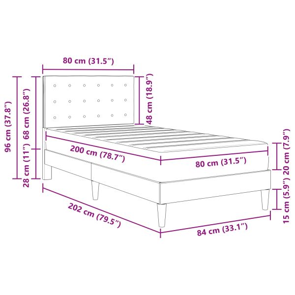 Рамка за легло с матрак с таблото Черен 80 x 200 cm текстил