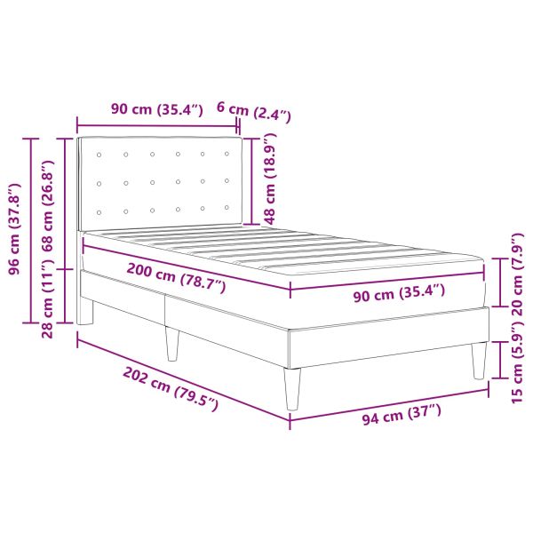 Рамка за легло с матрак Светлосиво 90 x 200 cm текстил