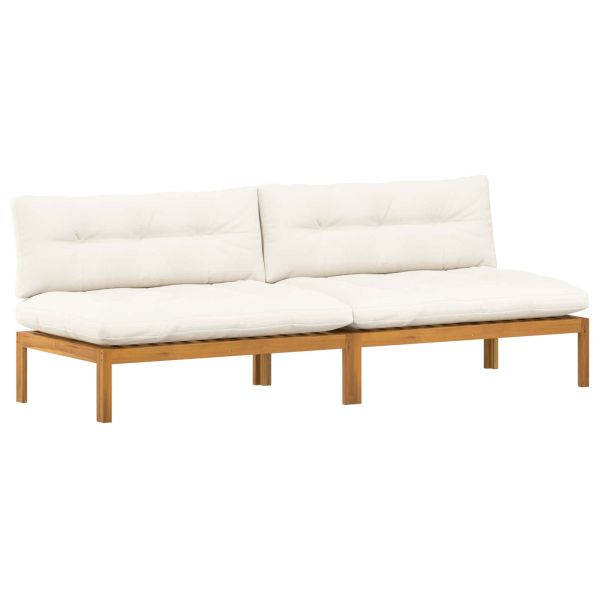 Среден диван 2 Брой Естествено и кремаво бяло Акациево дърво
