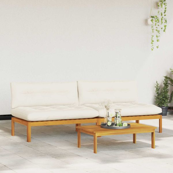 Среден диван 2 Брой Естествено и кремаво бяло Акациево дърво
