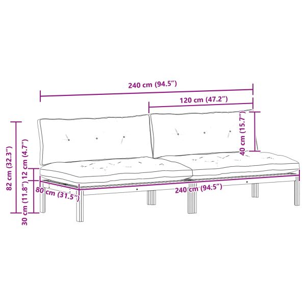 Среден диван 2 Брой Естествено и кремаво бяло Акациево дърво