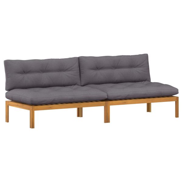 Среден диван 2 Брой Естествено и тъмно сиво Акациево дърво