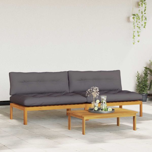 Среден диван 2 Брой Естествено и тъмно сиво Акациево дърво