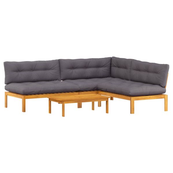 4 Брой Градински палетен диван единици Солидно акациево дърво