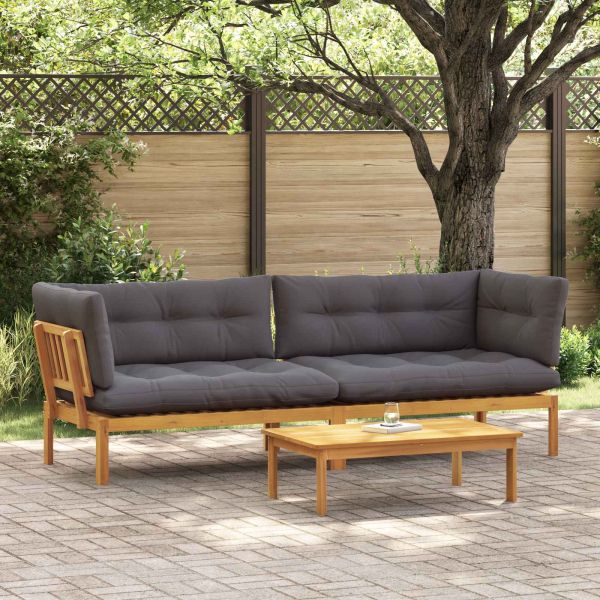 Градински палетен диван единици 2 Брой Естествено и тъмно сиво