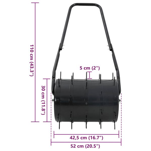 Валяк за трева с прикачени аераторни скоби Черен 110 x 52 см