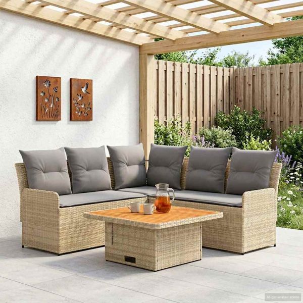 Комплекти мебели 4 pcs Бежов и Светло Сив ПЕ ратан