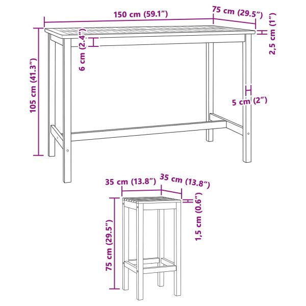 Набор за бар на открито 7 pcs Нетретирано Солидно тиково дърво
