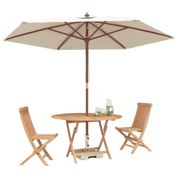 Градински бистро комплект 3 pcs Естествен Солидно тиково дърво