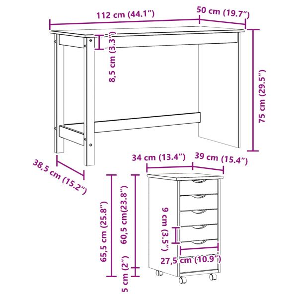 Комплект бюро и подвижен шкаф с чекмедже MOSS 2 pcs Кехлибарен