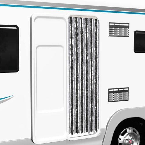 Ресни за врата против мухи, сиво и черно, 56x185 см, шенил