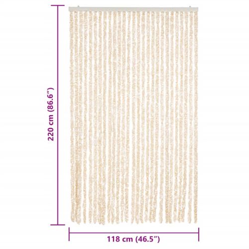 Ресни за врата против мухи, бежово и бяло, 118x220 см, шенил