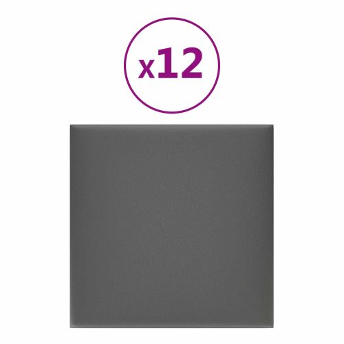 Стенно табло за легло 12 pcs Сив 30 x 30 cm текстил