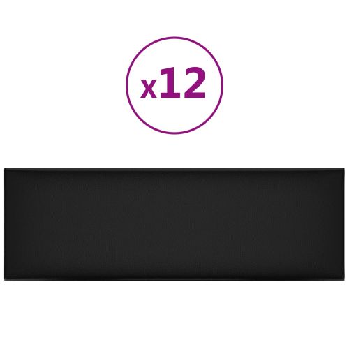 Стенно табло за легло 12 pcs Черен 90 x 30 cm текстил