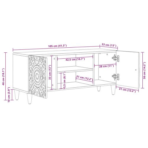 ТВ шкаф Кафяво 105 x 33,5 x 46 см Солидно мангово дърво