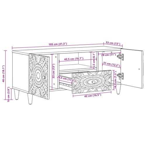 ТВ шкаф с врата Кафяво 105 x 33,5 x 46 см Солидно мангово дърво