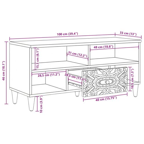 ТВ шкаф с рафт Кафяво 100 x 33,5 x 46 см Солидно мангово дърво