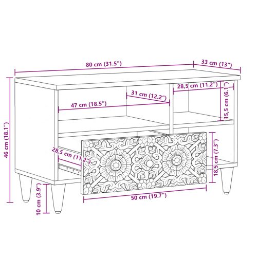 ТВ шкаф с рафт Кафяво 80 x 33,5 x 46 см Солидно мангово дърво