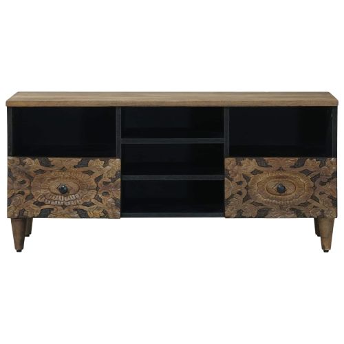 ТВ шкаф с рафт Кафяво 100 x 33,5 x 46 см Солидно мангово дърво
