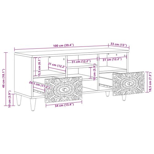 ТВ шкаф с рафт Кафяво 100 x 33,5 x 46 см Солидно мангово дърво