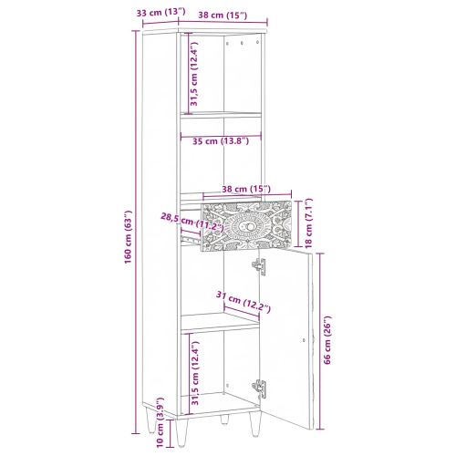 Шкаф за баня Кафяво 38 x 33,5 x 160 см Солидно мангово дърво