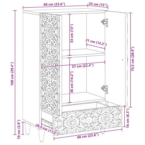 Висок шкаф Кафяво 60 x 33,5 x 100 см Солидно мангово дърво