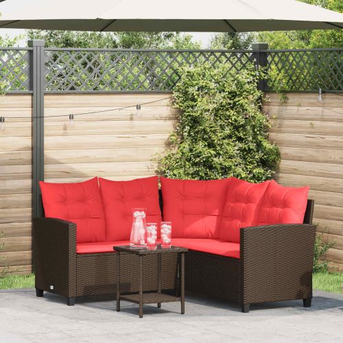 Комплект дивани за открито 2 pcs Кафяво и червено полиратан