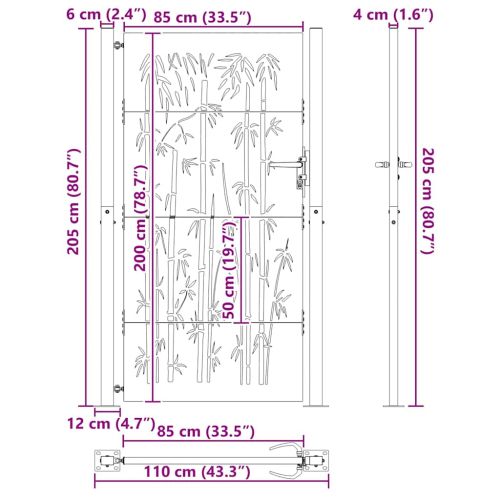 Градинска врата Черно 110 x 205 см Прахово боядисана стомана