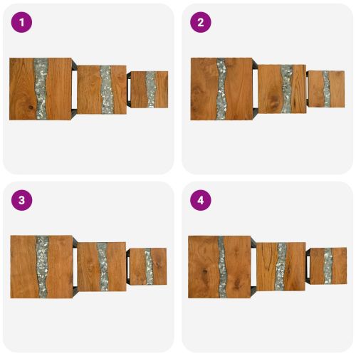 Н nesting маса 3 pcs Кафяво Солидно тиково дърво