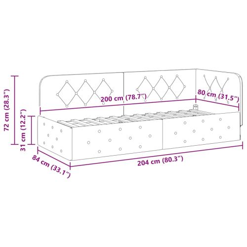 Ъглова рамка за легло Тюркоаз 80 x 200 cm Кадифе
