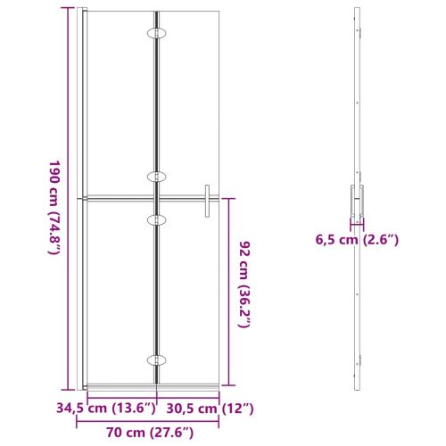 Стена за душ с влизане Черно 70 x 6,5 x 190 см